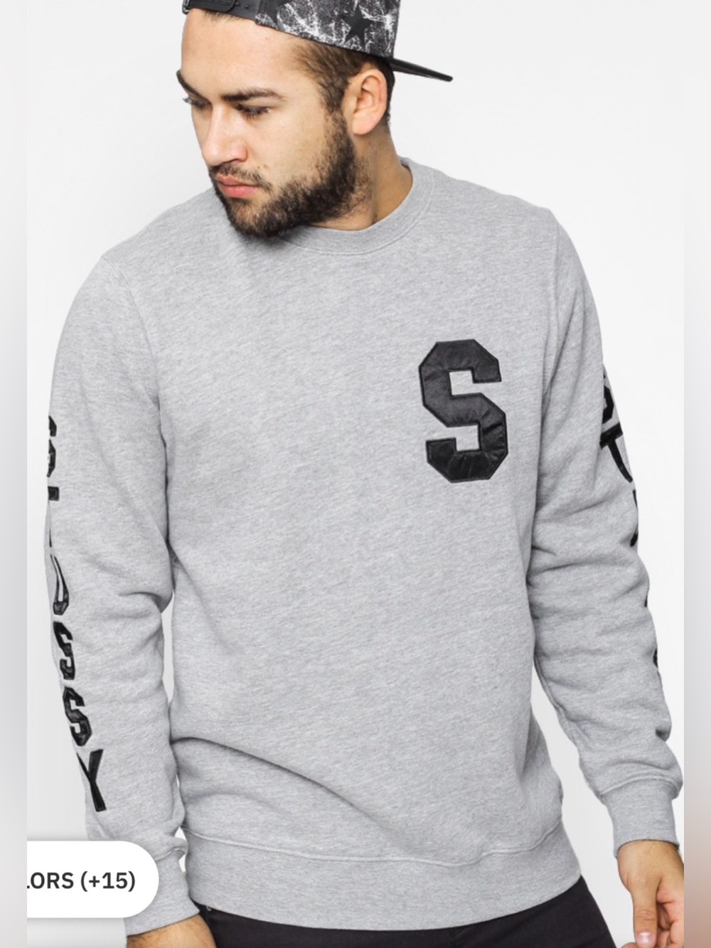 STUSSY Men's LARGE Crewneck Grey Sweatshirt Black Graphic “S”